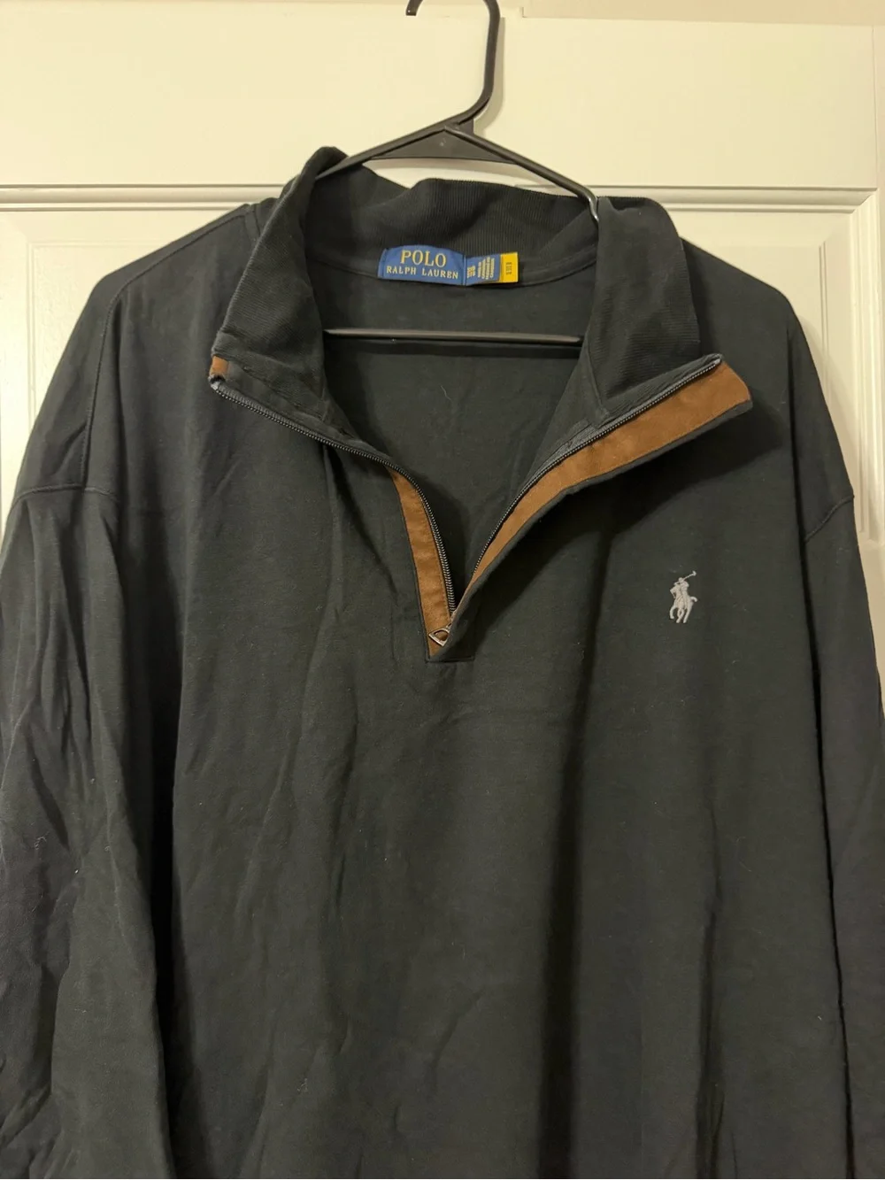 Polo by Ralph Lauren Black Quarter-Zip Pullover with Tan Trim